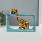 Фигурка керамика «Слон со слонёнком - касание. Прямоугольник», голубой с золотом, 6×23×16.5 см - Фото 1