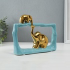 Фигурка керамика «Слон со слонёнком - касание. Прямоугольник», голубой с золотом, 6×23×16.5 см - Фото 2