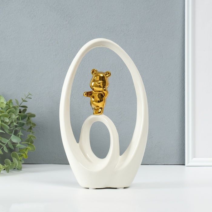 Фигурка керамика «Медвежонок - сны наяву», белый с золотом, 6×15.5×27 см - Фото 1