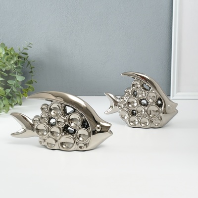 Набор фигурок керамика «Две рыбки - пузырьки», серебро, 2 шт., 4.8×22×12 см; 4.8×17.5×13 см