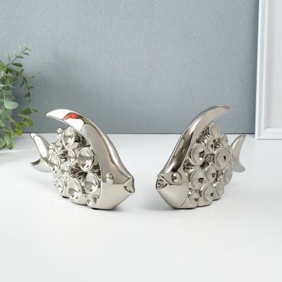 Набор фигурок керамика «Две рыбки - пузырьки», серебро, 2 шт., 4.8×22×12 см; 4.8×17.5×13 см
