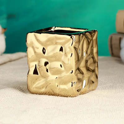 Кашпо для цветов «Патрик», 7×7×7.5 см, керамика, золотистое