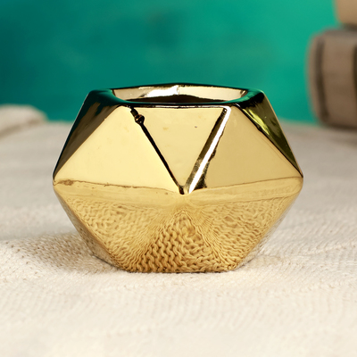 Фигурное кашпо для цветов «Золотой многогранник», 7×7×7.5 см, керамика, золотистое