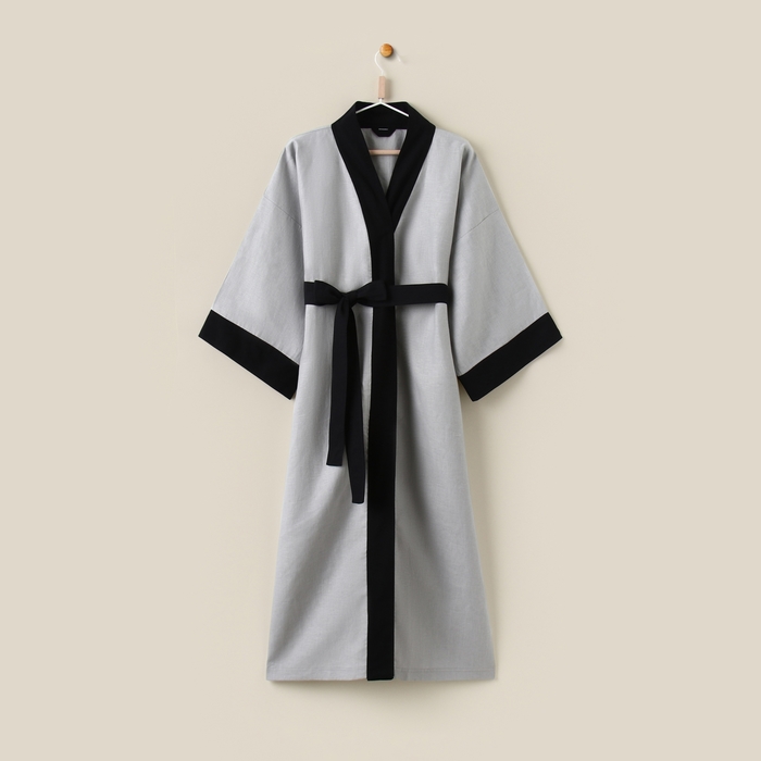 Халат женский домашний SL HOME Elegant, размер 44-52, лён 100%, серый - Фото 1