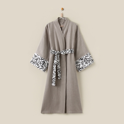 Халат женский домашний SL HOME Floral, размер 44-52, лён 100%, серый