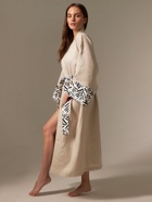 Халат женский домашний SL HOME Floral, размер 44-52, лён 100%, серый - Фото 3