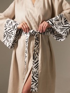 Халат женский домашний SL HOME Floral, размер 44-52, лён 100%, серый - Фото 4