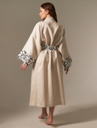 Халат женский домашний SL HOME Floral, размер 44-52, лён 100%, серый - Фото 5