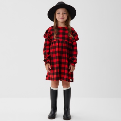 Платье с рюшами для девочки KAFTAN «Клеточка», рост 110-116 см