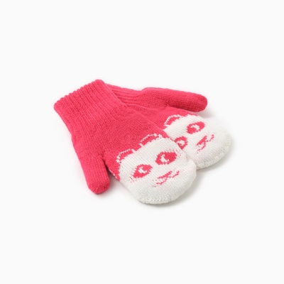 Варежки двойные детские «Мишка», малиновые, размер 16