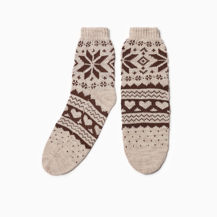 Носки женские новогодние шерстяные, коричневые, размер 25-27 - Фото 1