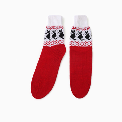 Носки женские шерстяные «Котик», красные, р-р 25-27