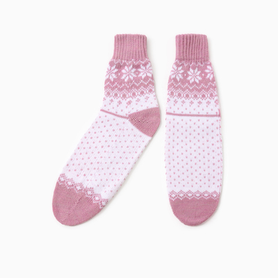 Носки женские новогодние шерстяные, цвет сиреневый/белый, размер 25-27