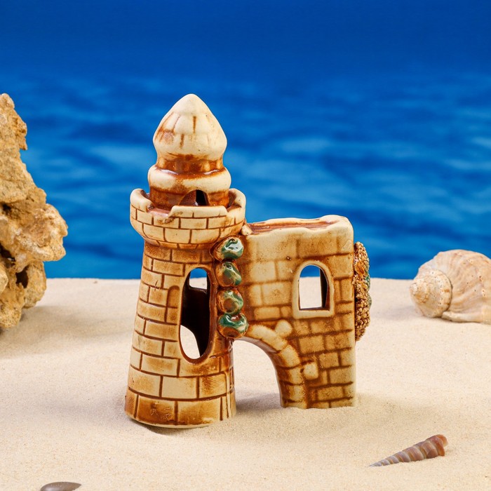 Декорация для аквариума "Башня с гротом", 7х14х20 см, микс - Фото 1