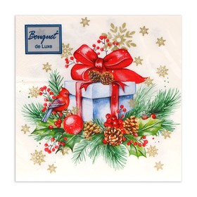 Салфетки бумажные Bouquet de Luxe «Подарок на Новый год», 3 слоя, 24?24 см, 25 шт. (комплект 3 шт)