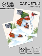 Салфетки новогодние бумажные Desna Design «Снеговик и снегири», 1 слой, 24×24 см, 40 шт. - Фото 1