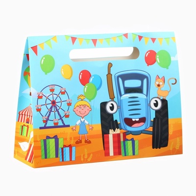 Пакет подарочный-коробка для подарка, Синий трактор, 40×30×12 см