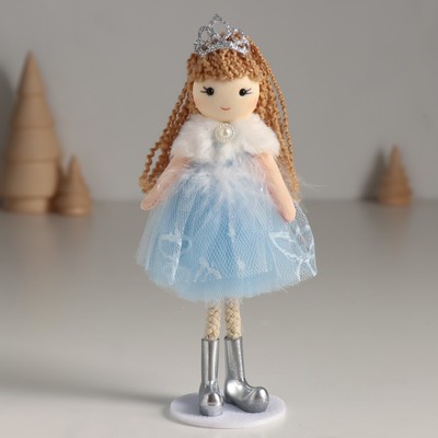 Интерьерная кукла текстильная «Принцесса в синем платье с белым воротничком», 5.5×6.5×18 см