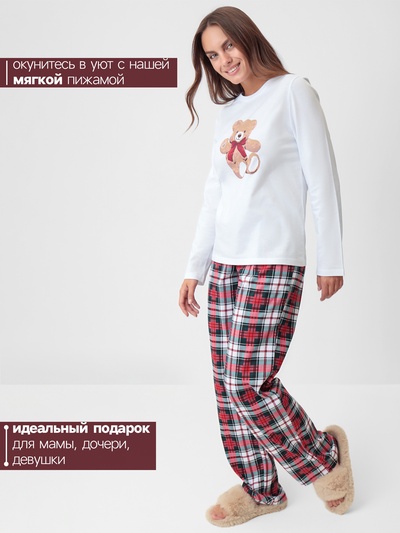 Пижама новогодняя женская (лонгслив, брюки) KAFTAN Christmas time, размер 48-50