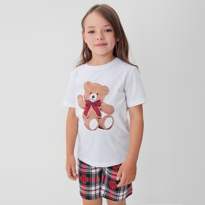 Пижама для девочки новогодняя (футболка, шорты) KAFTAN Christmas time, размер 28 (86-92 см), бело-красная