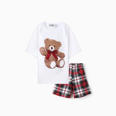 Пижама для девочки новогодняя (футболка, шорты) KAFTAN Christmas time, размер 32 (110-116 см), бело-красная