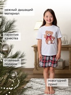 Пижама новогодняя детская: футболка, шорты, KAFTAN: Christmas time, бело-красная, рост 122-128 см - Фото 2