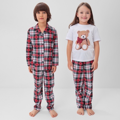 Пижама для девочки новогодняя (футболка, брюки) KAFTAN Christmas time, размер 32 (110-116 см), бело-красная