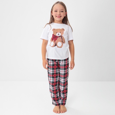 Пижама для девочки новогодняя (футболка, брюки) KAFTAN Christmas time, размер 32 (110-116 см), бело-красная