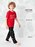 Пижама детская: футболка, брюки, KAFTAN: Happy family, чёрно-красная, рост 98-104 см - Фото 2