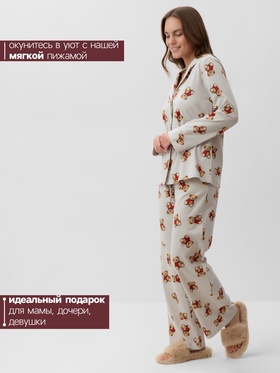 Пижама новогодняя женская (рубашка, брюки) KAFTAN «Мишка в шарфе», размер 44-46