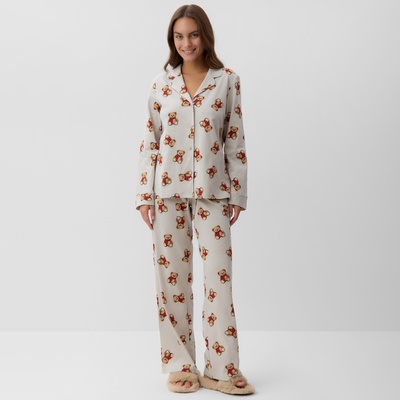 Пижама новогодняя женская (рубашка, брюки) KAFTAN «Мишка в шарфе», размер 44-46