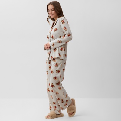 Пижама новогодняя женская (рубашка, брюки) KAFTAN «Мишка в шарфе», размер 44-46