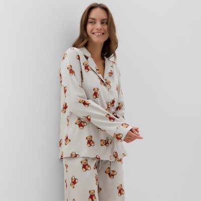 Пижама новогодняя женская (рубашка, брюки) KAFTAN «Мишка в шарфе», размер 44-46