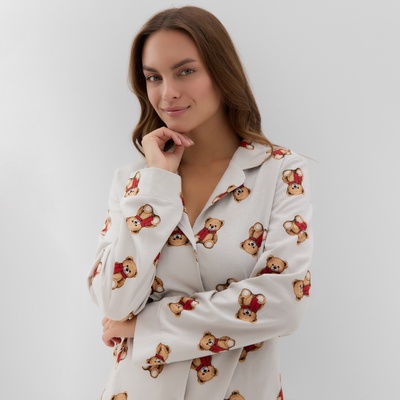 Пижама новогодняя женская (рубашка, брюки) KAFTAN «Мишка в шарфе», размер 44-46