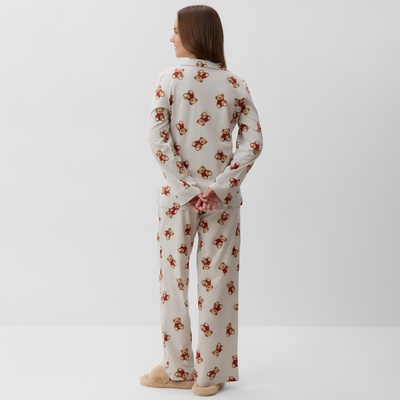 Пижама новогодняя женская (рубашка, брюки) KAFTAN «Мишка в шарфе», размер 52-54