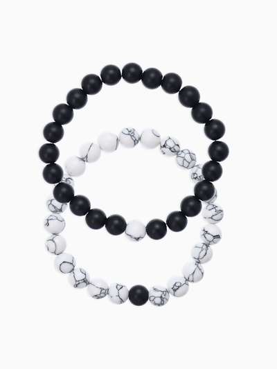 Набор браслетов 2 шт. шар №8 «Агат», чёрно-белый
