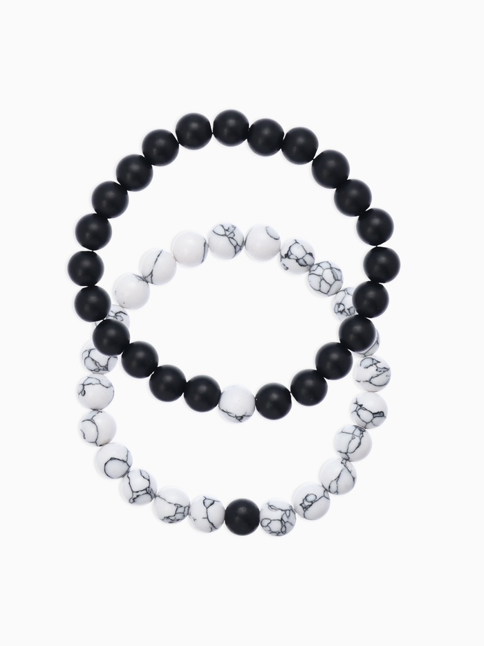 Набор браслетов 2 шт. шар №8 «Агат», чёрно-белый - Фото 1