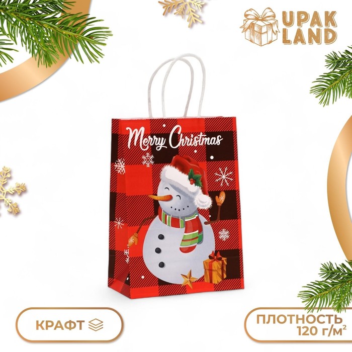 

Пакет подарочный крафт с тиснением"Снеговик" , 15 × 21 × 8 см 1 шт
