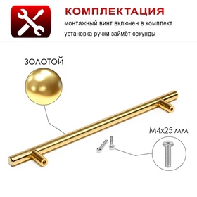 Ручка рейлинг ТУНДРА BISTRO, d=12 мм, м/о 192 мм, цвет золото, 4 шт