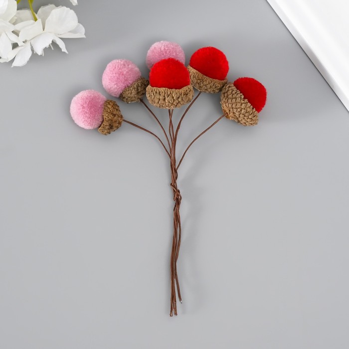 Цветы для декорирования «Жёлудь», розово-бордовый, 1 букет= 6 веточек, d=2 см, 11 см