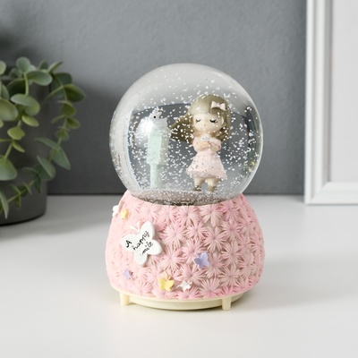 Снежный шар стеклянный «Цветочная полянка и малыш», музыкальный, световой, 10×10×14.5 см, МИКС