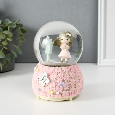 Снежный шар стеклянный «Цветочная полянка и малыш», музыкальный, световой, 10×10×14.5 см, МИКС