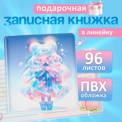 Записная книжка подарочная, 96 листов в линейку, цветной блок, обложка 3D Аниме, 9.5×10.5 см