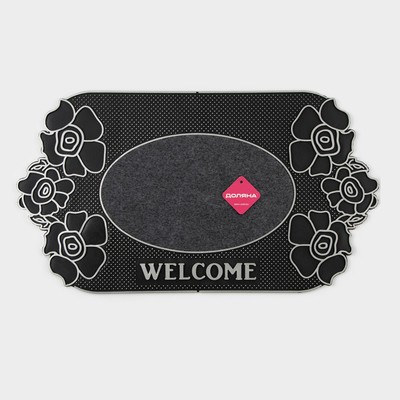 Коврик придверный Доляна Welcome, цветы, 41.5×75 см