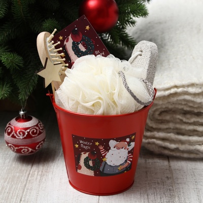 Набор подарочный «Этель» Winter magic, 5 предмета, полотенце 30×60 см, мочалка, расчёска