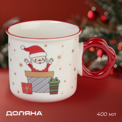 Кружка новогодняя Доляна «Веселый дедушка», 400 мл, 14.5×10×9 см, белая