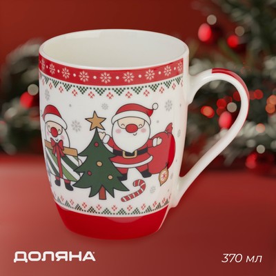 Кружка Доляна «Новогодний подарок», 370 мл, 12×8.5×10.5 см, фарфор, белая