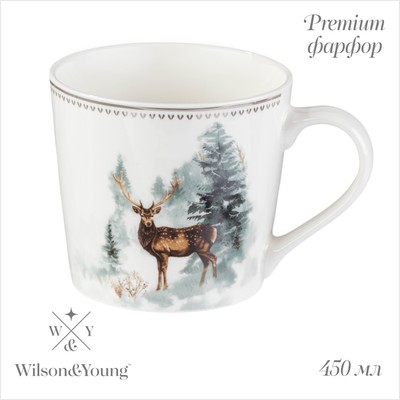 Кружка новогодняя «Зимний лес», 13.5×10×9 см, 450 мл, фарфор, белая