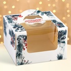 Коробка под бенто - торт с окном «С Новым годом!», 15.5×15.5×10 см - Фото 1