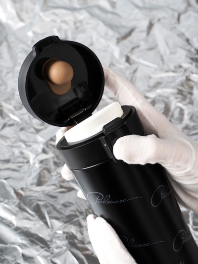 Термокружка РОСКОСМОС х ONLYTOP, 380 мл, чёрная